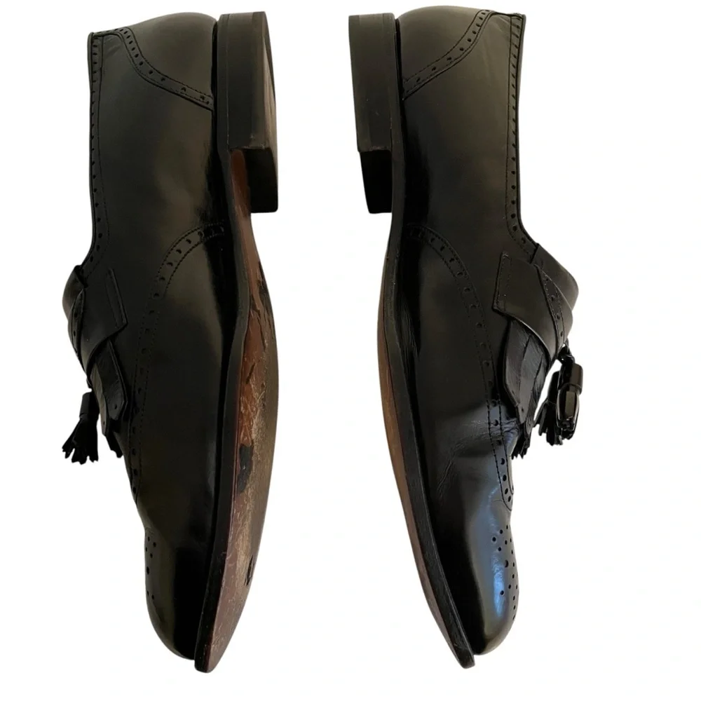Bally Black Leather Klitie Loafer Wingtips with Tassels 10.5W LIKE NEW